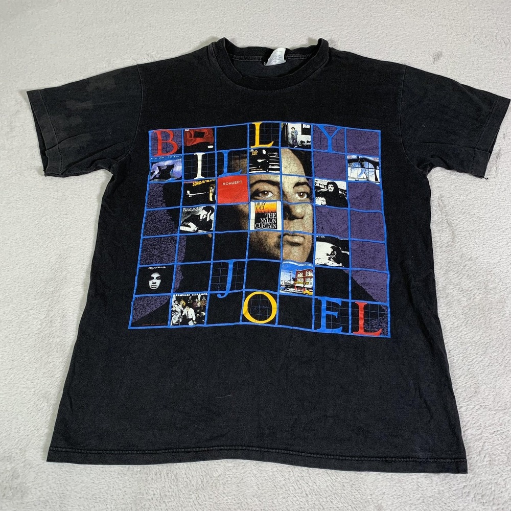 Vintage Billy Joel Storm Front Concert Shirt Mens Medium Black Album Cover USA